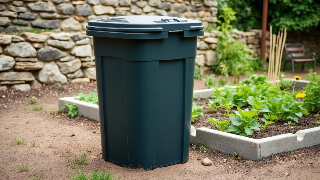 Composteiro doméstico instalado nunha horta particular