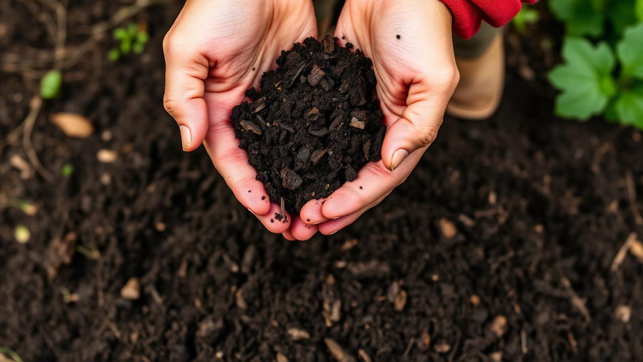 Mans amosando compost maduro obtido dos residuos orgánicos