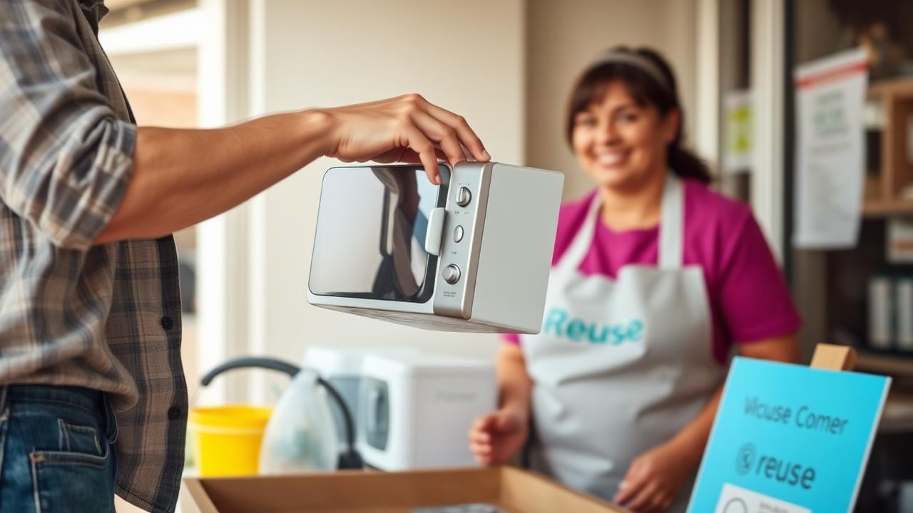 Persoa entregando un pequeno electrodoméstico en bo estado